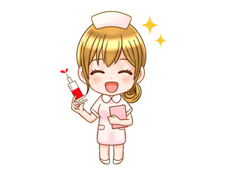 注射器を持ったかわいいナースのちびキャライラスト素材4
