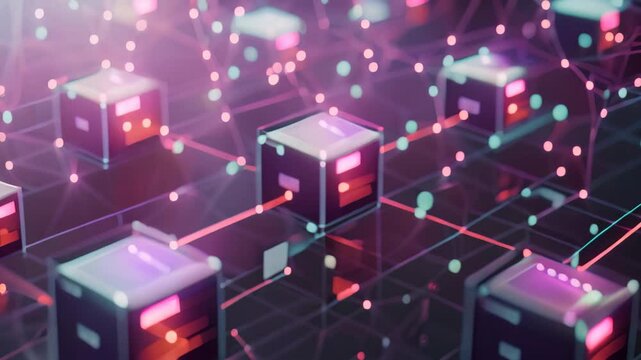 A group of cubes interlinked to form a complex network structure, Create an abstract representation of data-driven marketing strategies