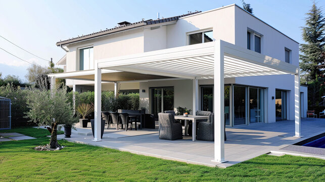 Project for Bioclimatic Veranda or Pergola for Modern White Residential House