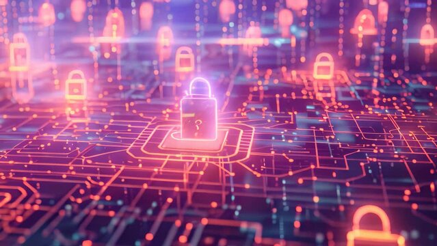 Lock on top of a computer circuit board, representing security and protection of digital data, Create art that represents the concept of least privilege in data access controls