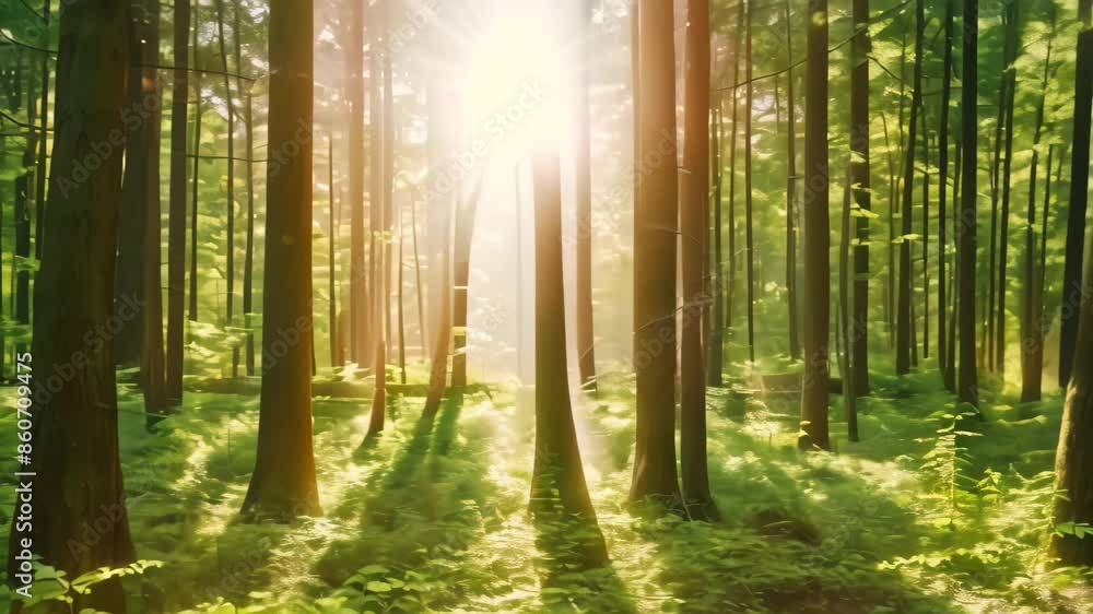 Poster dappled sunlight filters through dense trees in a forest setting, dappled sunlight dappling through 