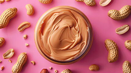 Close-Up of Jar with Peanut Butter on Peanut Background