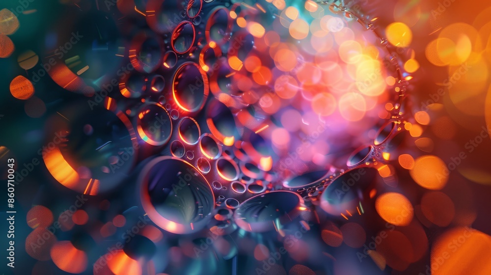 Poster abstract circular bokeh background with red and orange lights