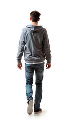 Fototapeta premium Back View Portrait of Young Man Walking, Isolated on White Background