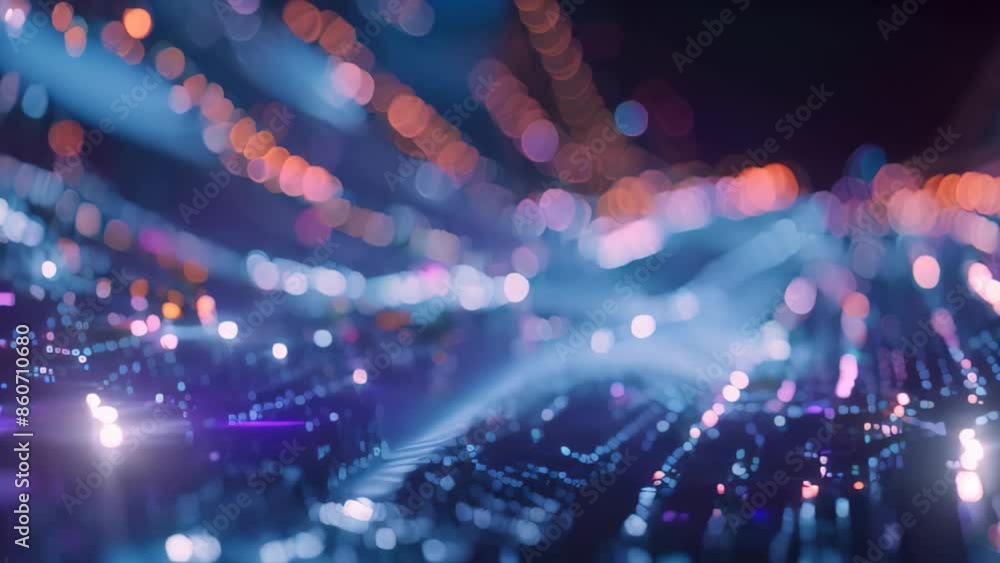 Poster Abstract digital background with blurred elements and dynamic patterns, Data streams flowing seamlessly between interconnected servers