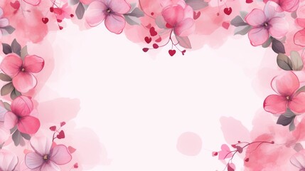 A beautiful, vibrant frame of pink and red flowers surrounding a light pink background, perfect for invitations, greeting cards, and seasonal promotions.