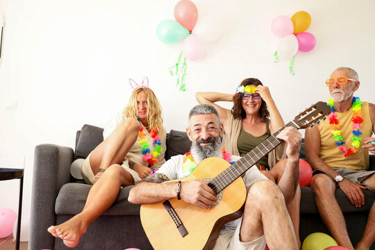 Joyful gathering with music and festive attire