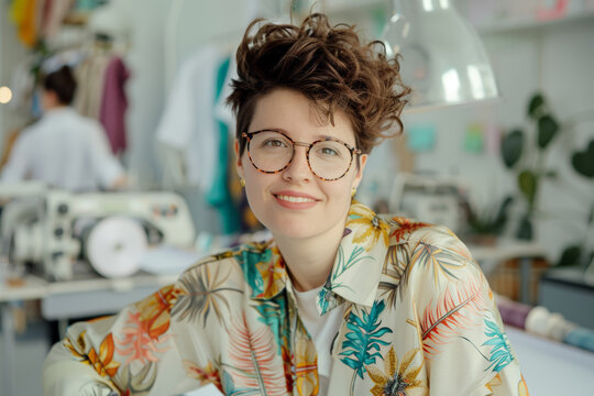 Portrait of a young non-binary person who is the founder of a sustainable fashion brand