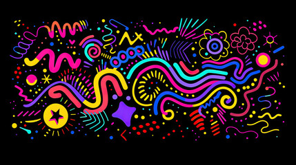 Playful Abstract Doodle Grunge Style Shapes in Multicolor
