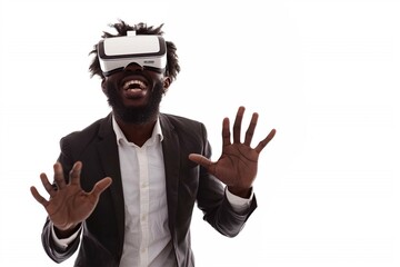 Fototapeta premium a man wearing a virtual reality headset