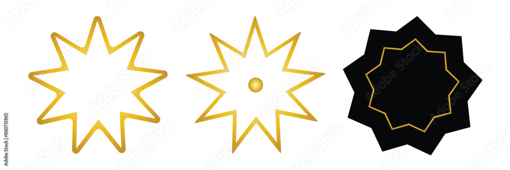 Poster bahai icon set. nine pointed star and persian symbol in vector format. eps 10.