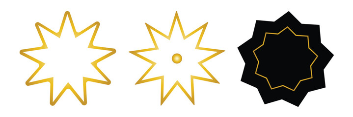 Bahai Icon Set. Nine Pointed Star and Persian Symbol in Vector Format. Eps 10.
