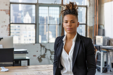 Portrait of a young bisexual business leader in a high-end financial firm