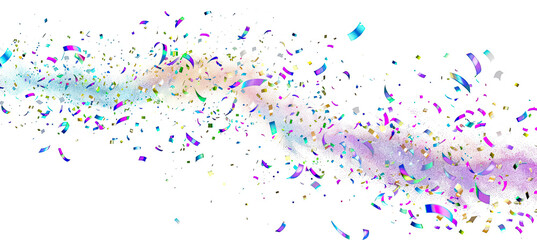 Floating Neon Hologram Confetti on White Background