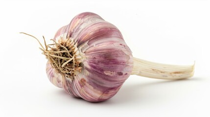 Whole and cut ripe garlic isolated on white wallpaper background
