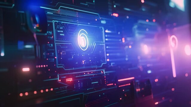 A futuristic computer screen displaying intricate firewall protection mechanisms to safeguard data, Demonstrate the role of firewall protection in defending against malicious threats