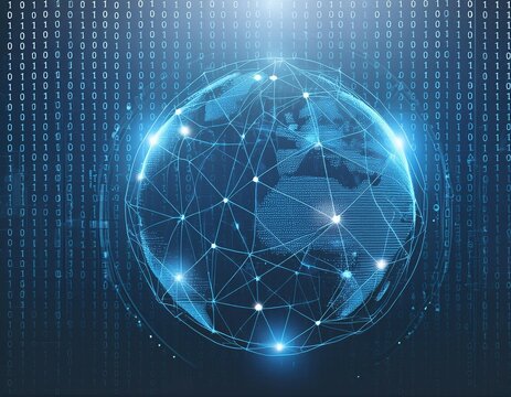 Digital earth, dotted line, 01 binary data combination, meaning globalization, internationalization, Internet big data technology background.