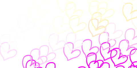 Light Pink, Yellow vector backdrop with sweet hearts.