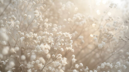 Obraz premium Soft focus blur gypsophila flower Fog smoke nature horizontal copy space background : Generative AI