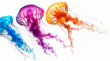 Colorful jellyfish isolated on white wallpaper background
