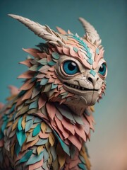 Obraz premium A 3D rendering of a colorful mythical creature with feathers. AI.