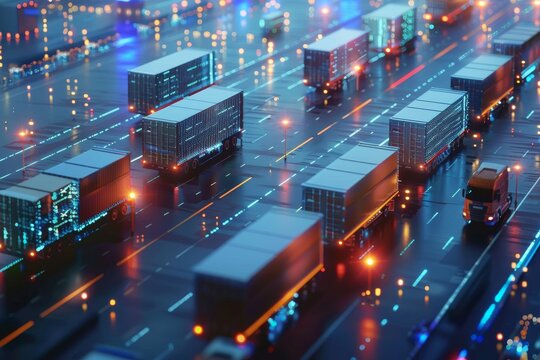 Smart logistics innovation in global distribution with ai technology on a warehouse center backdrop