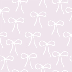 Pastel pink seamless pattern with bows. Cute girly print. Vector hand drawn illustration.