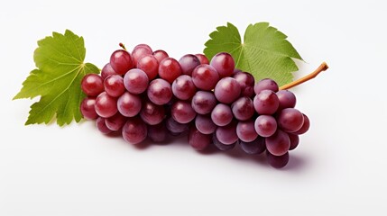 Fototapeta premium Bunch of red grapes with leaf on white background, close up
