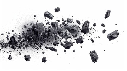 Fototapeta premium Falling stones meteoroids meteoroids isolated on white wallpaper background