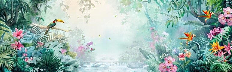 Modern abstract art. Watercolor floral illustration. Golden elements, watercolor painting, children's wallpaper. Hand drawn plants. Tropical, flowers. leaf. AI generated illustration