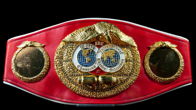 Ukraine. Boxing IBF championship belt. World champion. International boxing federation. Exhibition-museum of the Klitschko brothers in Kiev, Klitschkoexpo.