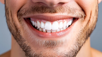A man with a beard and a smile on his face. His teeth are white and he has a clean, healthy smile