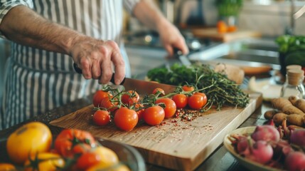Chef Preparing Tomatoes in Kitchen
