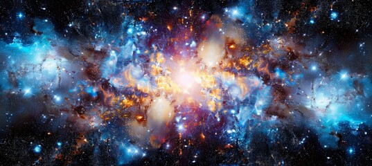 A vivid depiction of a star exploding, revealing a bright burst of light and cosmic debris radiating outwards. The intense energy and colors reflect the dramatic nature of this stellar event