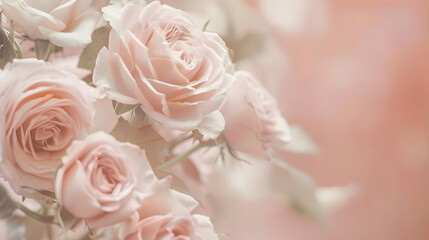 Obraz premium Vintage toned pink rose flowers frame blooming pastel festive background soft pink bouquet floral card selective focus : Generative AI