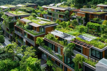 Residential area with green trees in the city of Hong Kong.