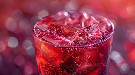 A mouthwatering image of a glass of iced hibiscus tea, its deep red color and tart flavor promising a refreshing and revitalizing experience