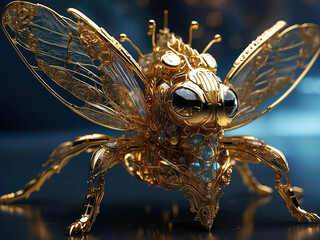 Very nice golden robot insect, futuristic style