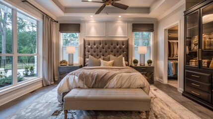 Obraz premium Luxury bedroom with large bed in a classic style. Northwest, USA