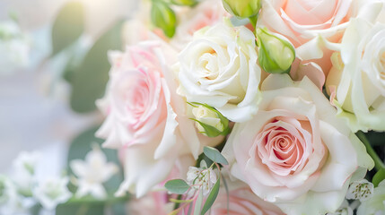 Wedding flowers banner bridal bouquet closeup Rose decoration closeup selective focus nobody objects : Generative AI