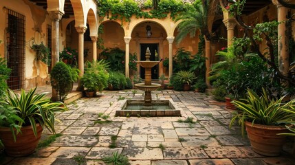 Courtyard of the Alcazar de los Reyes Cristianos in Cordoba, Spain
