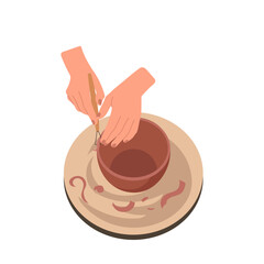 Top view on pottery artist arms modeling and shaping clay kitchenware workpiece vector illustration