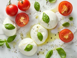 Caprese Salad with Mozzarella, Cherry Tomatoes, and Basil, Drizzled with Olive Oil