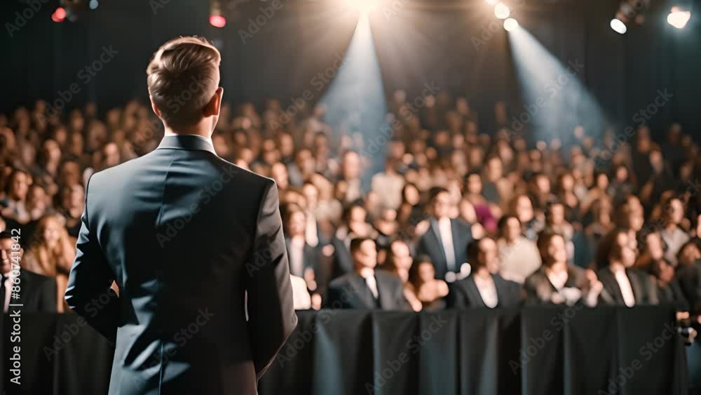 Poster speaker addressing large audience generative ai
