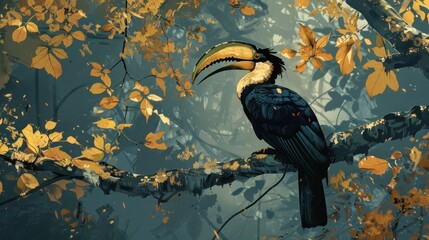 Obraz premium Tropical Toucan in a Golden Canopy