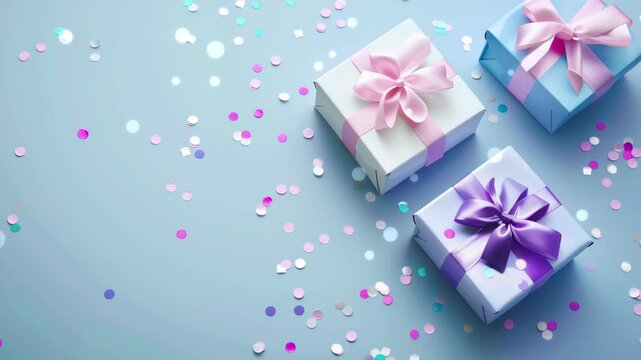 Gift boxes, confetti. 3d realistic animation. Gift give away, Mobile Marketing, earning prizes, bonus or rewards from store. online present or gift. Christmas, Valentine's Day holiday, birthday