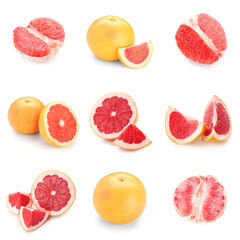 Set of ripe grapefruits on white background