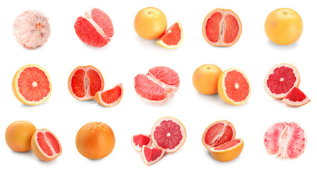 Set of ripe grapefruits on white background