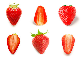 Set of tasty ripe strawberry on white background