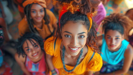 Fototapeta premium Group of Happy Young Women with Colorful Fashion Smiling and Posing Together